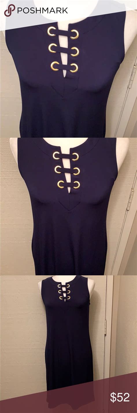 michael kors navy dress gold circles|michael kors gold mini dress.